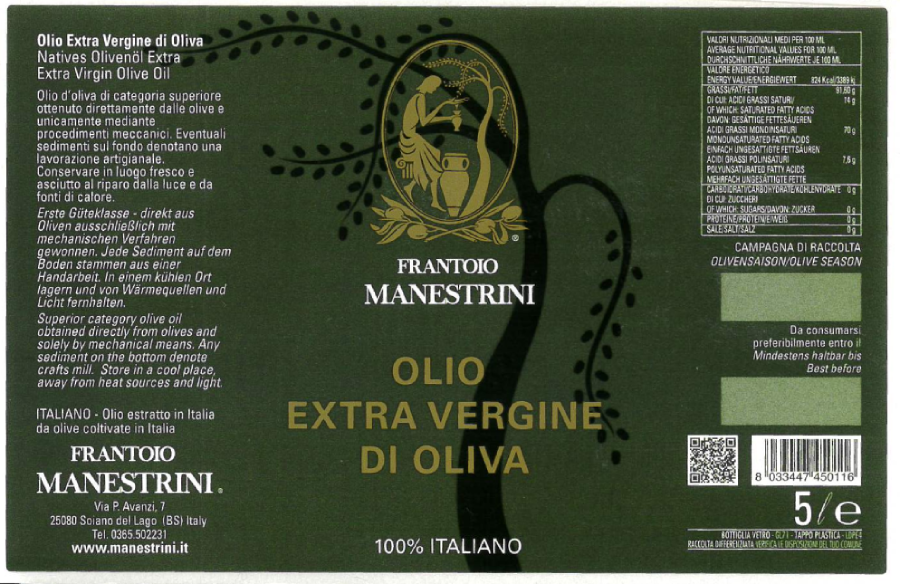etichetta 5lt latta 1 NEU – Natives Olivenöl Extra 100% Italienisch (6er-Karton x 1L Flaschen)